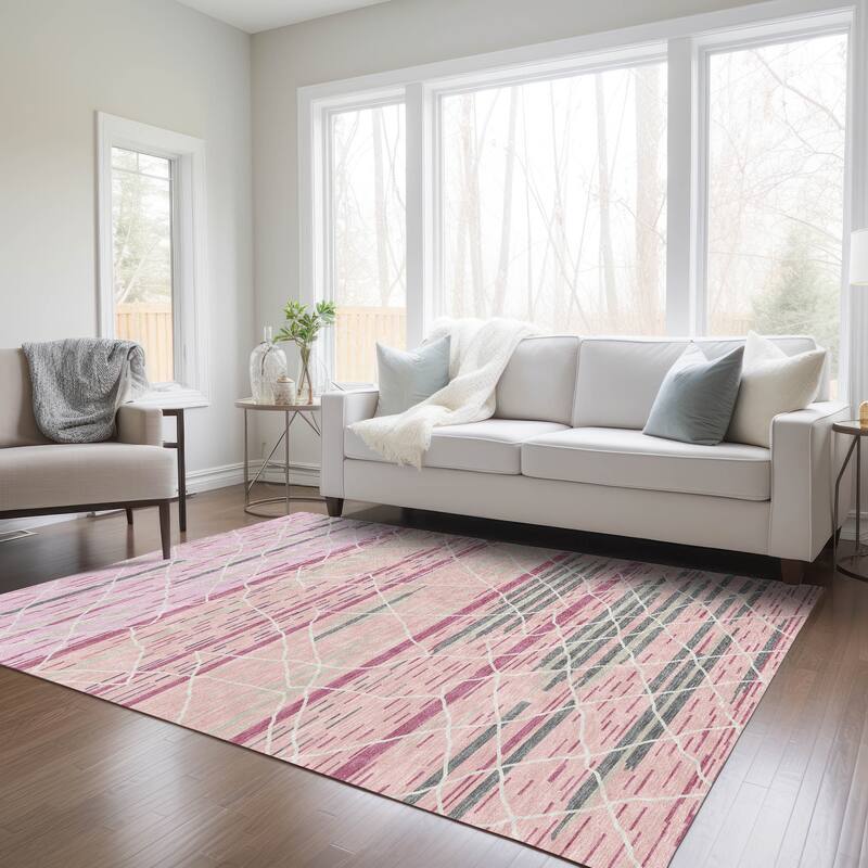 Machine Washable Indoor/ Outdoor Modern Global Chantille Rug