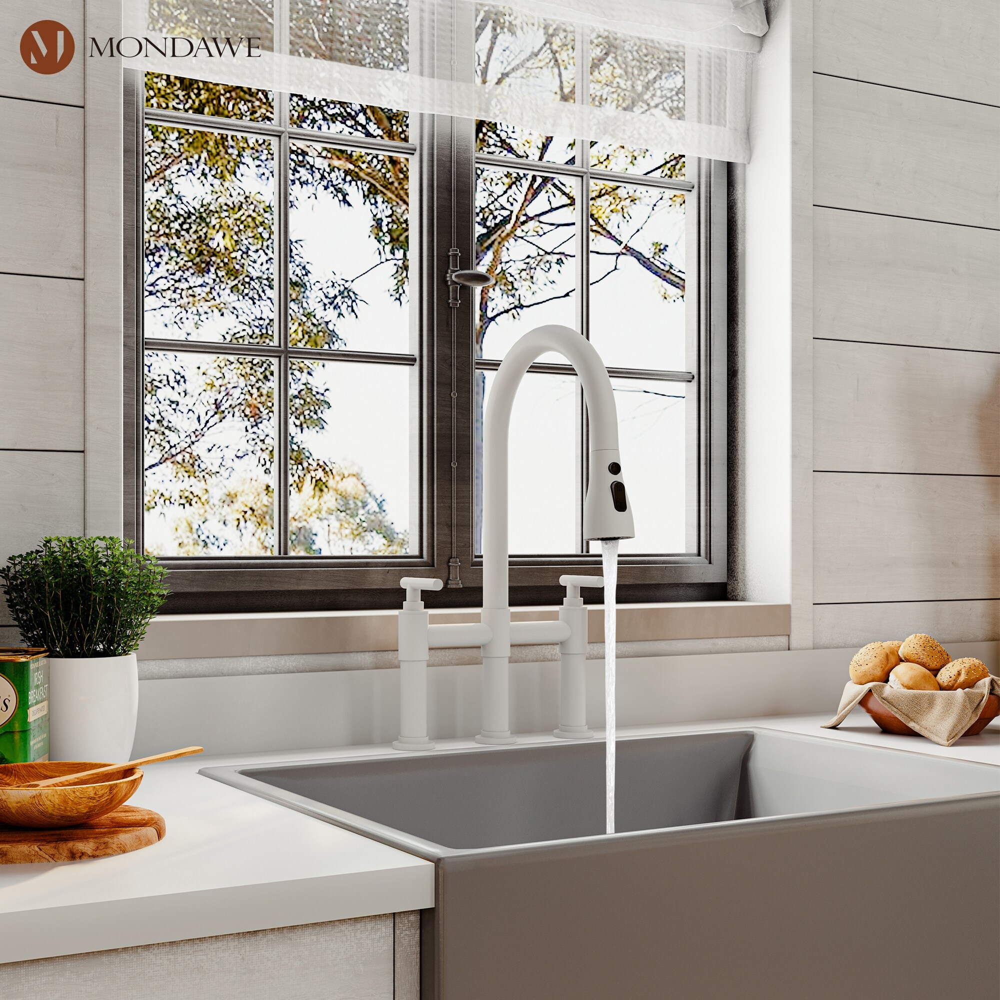 Mondawe Bridge Kitchen Faucet with 3 Way Spray Function