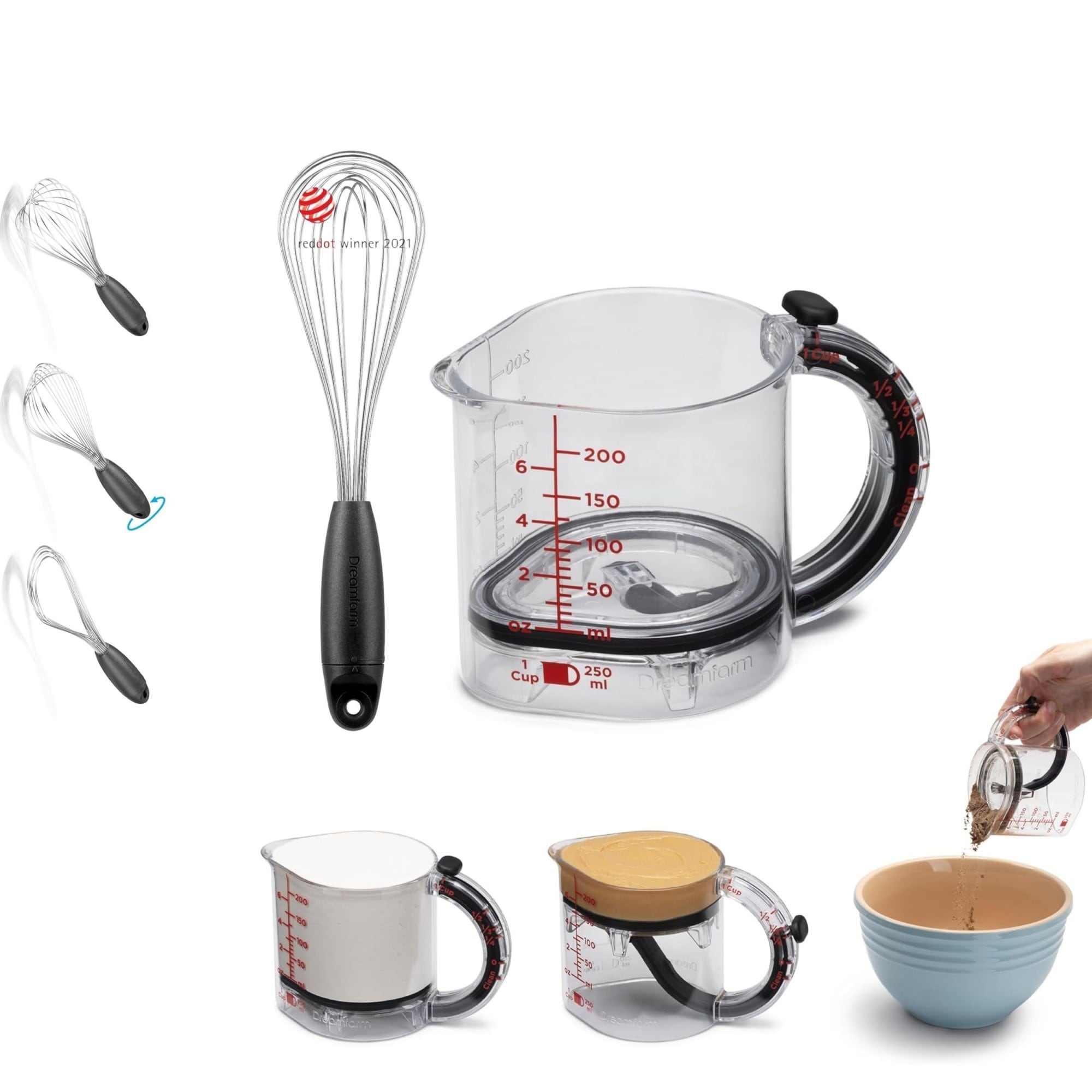 Dreamfarm Upcup Tritan Silicone Measuring Cup & Flisk Set, Dishwasher Safe