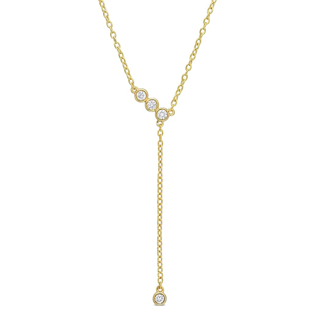 Miadora 1/8ct TW Lab-Grown Diamond Lariat Y-Necklace 18k Yellow Gold Plated Sterling Silver