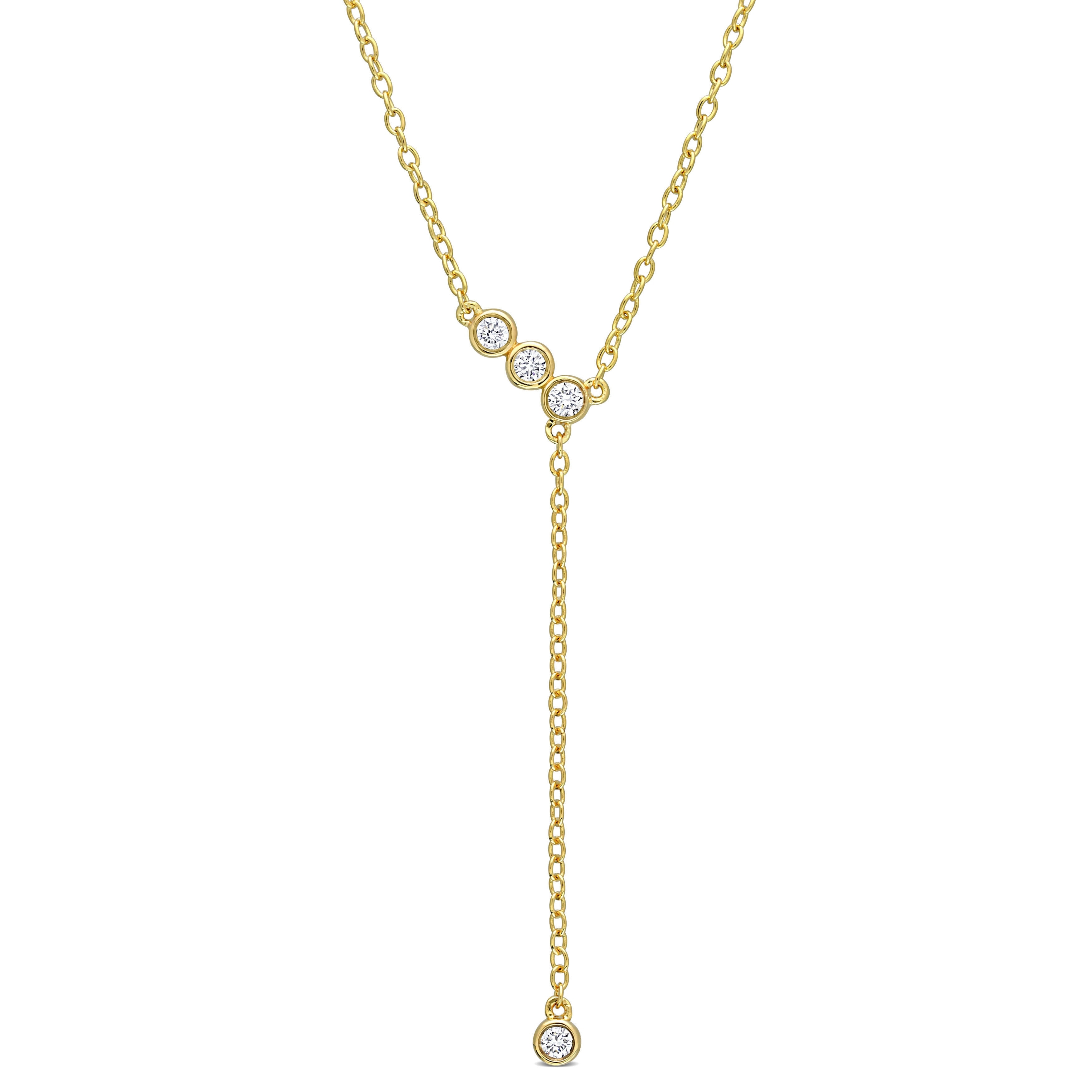 Miadora 1/8ct TW Lab-Grown Diamond Lariat Y-Necklace 18k Yellow Gold Plated Sterling Silver