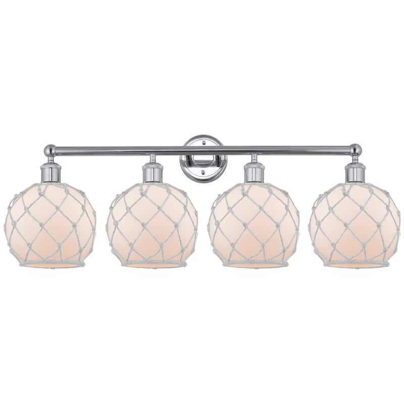Innovations Lighting 616-4W-13-35 Farmhouse Rope Vanity Farmhouse Rope - Polished Chrome / White Glass with White Rope