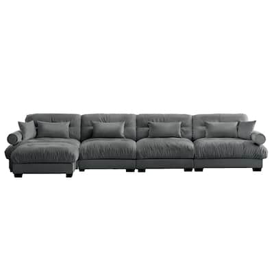 L Shaped Modular Sofa Convertible Deep Seat Sectional Couch w/Ottoman