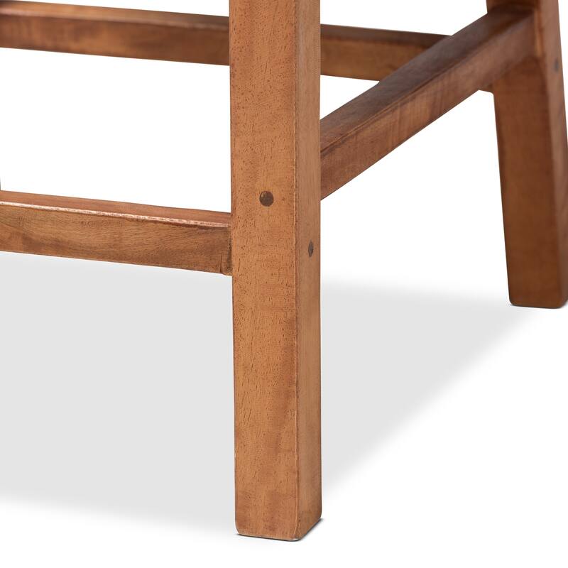 Caspia Mid-Century Mahogany Wood & Natural Rattan Counter Stool