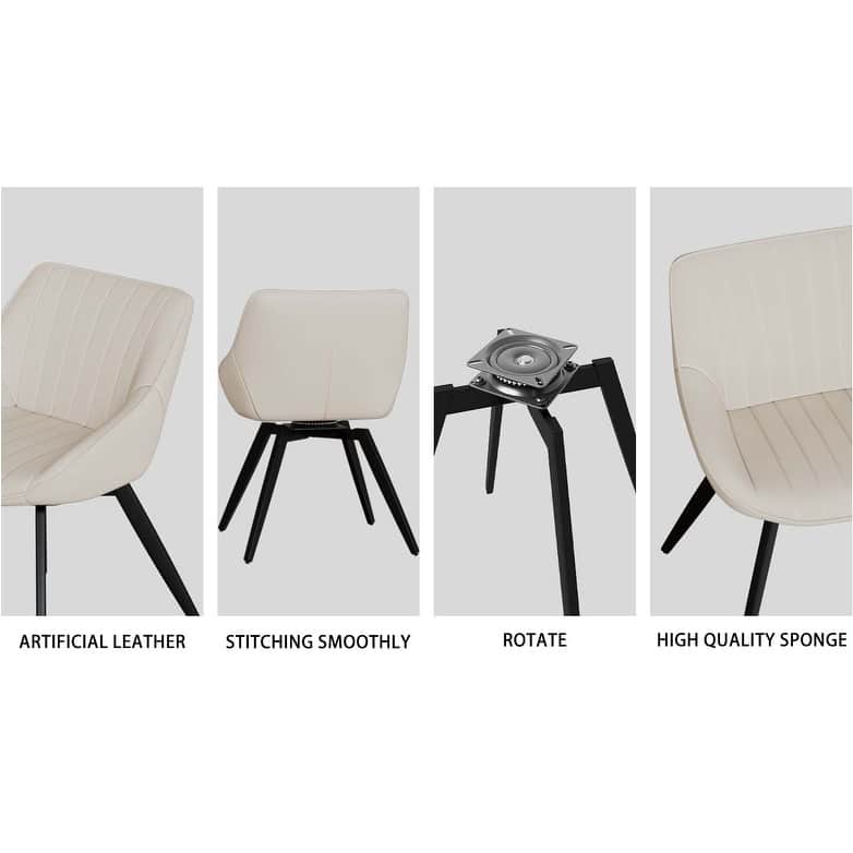 63" medieval modern cream style MDF dining table and 4 sets of black metal leg PU decorative chairs