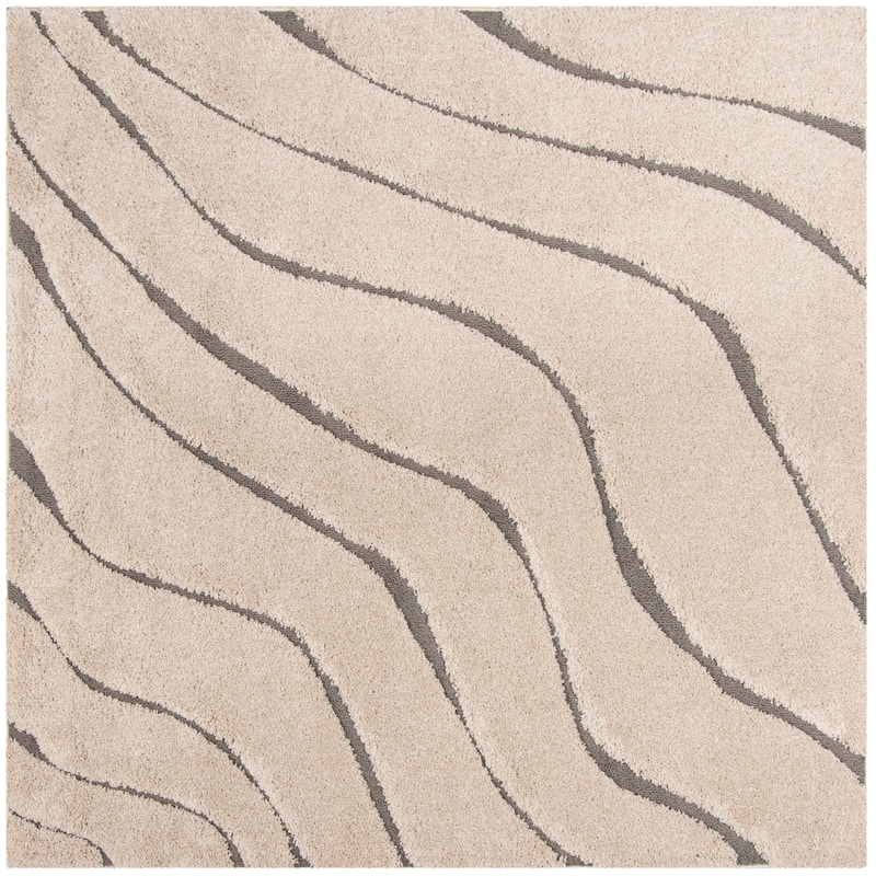 SAFAVIEH Florida Shag Hervor Soft Serene Waves 1.2-inch Thick Rug - 6'7" Square - Cream/Grey - Square