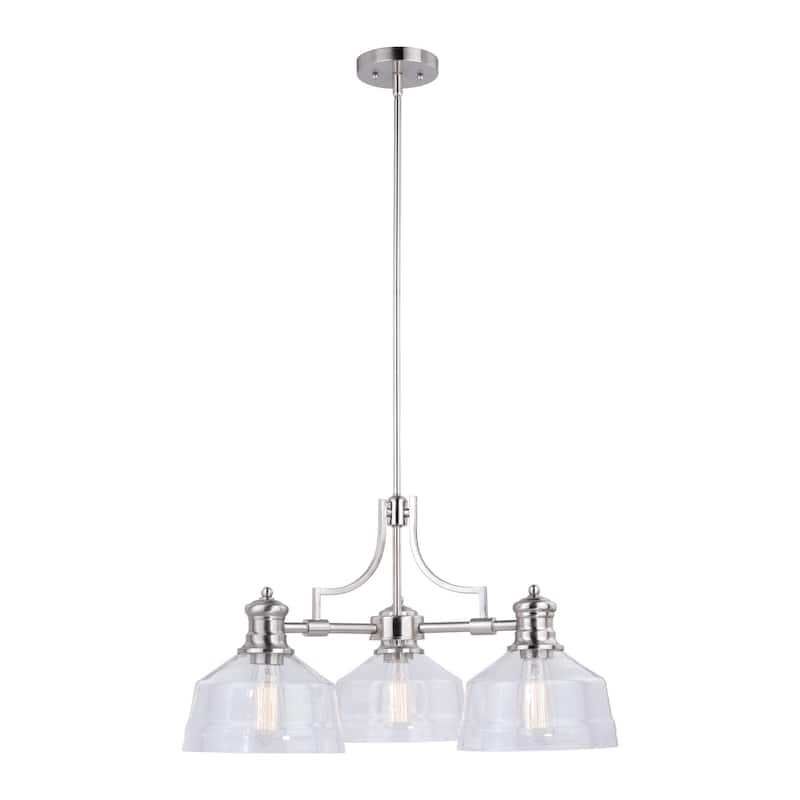 Beloit 3 Light Satin Nickel Farmhouse Chandelier Clear Glass - 26-in W x 20-in H x 26-in D - Satin Nickel - 26-in W x 20-in H x 26-in D