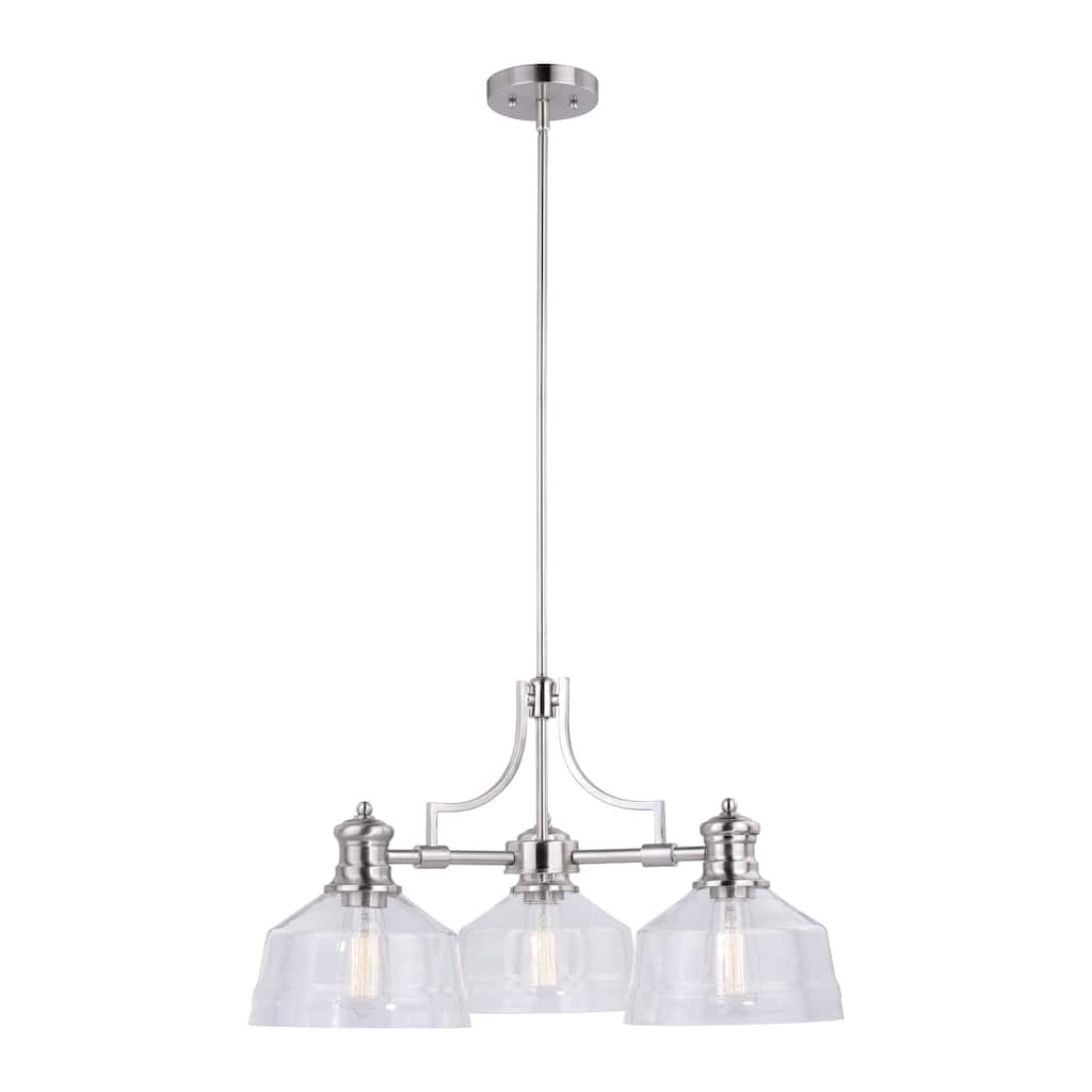 Beloit 3 Light Satin Nickel Farmhouse Chandelier Clear Glass - 26-in W x 20-in H x 26-in D