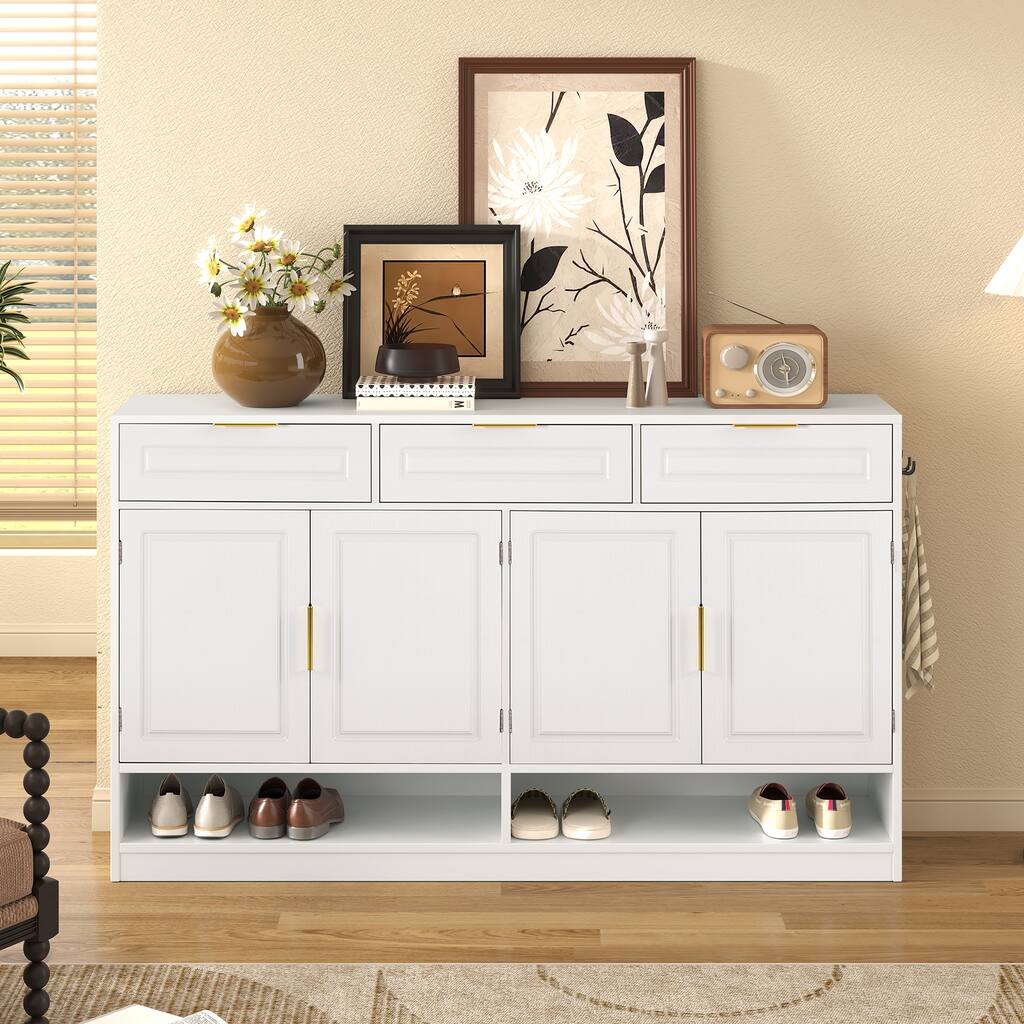 Farmhouse Sideboard with 3 Drawers & 4 Doors, 59.1" Multi-Functional Storage Buffet with Adjustable Shelf