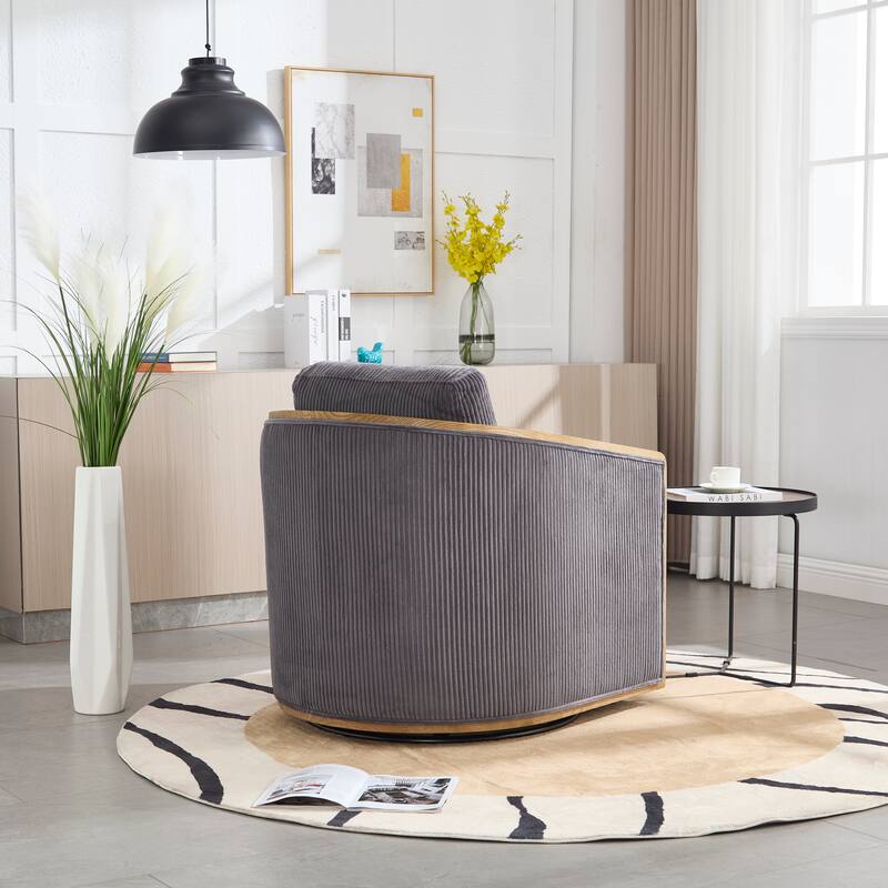 Accent Chair Sofa Chair with High-Density Foam and Curved Back, Degree Swivel Barrel Club Chair Lounge Chair