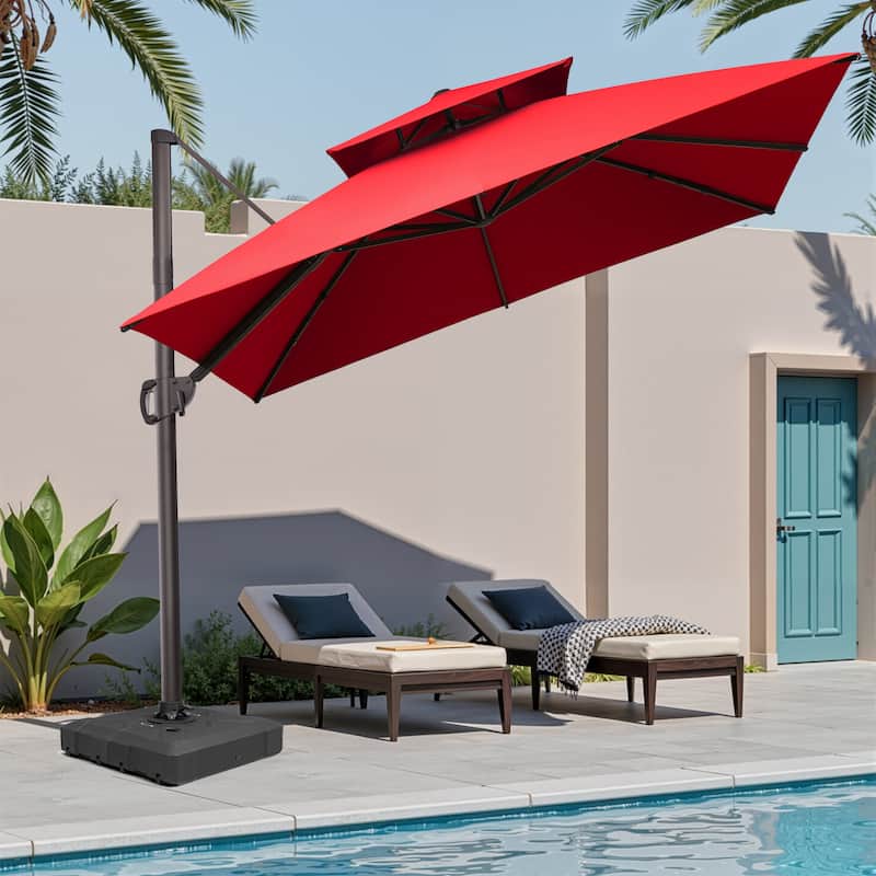 VredHom 11 FT Square Outdoor Patio Double Top Cantilever Umbrella with Wheel Base Stand