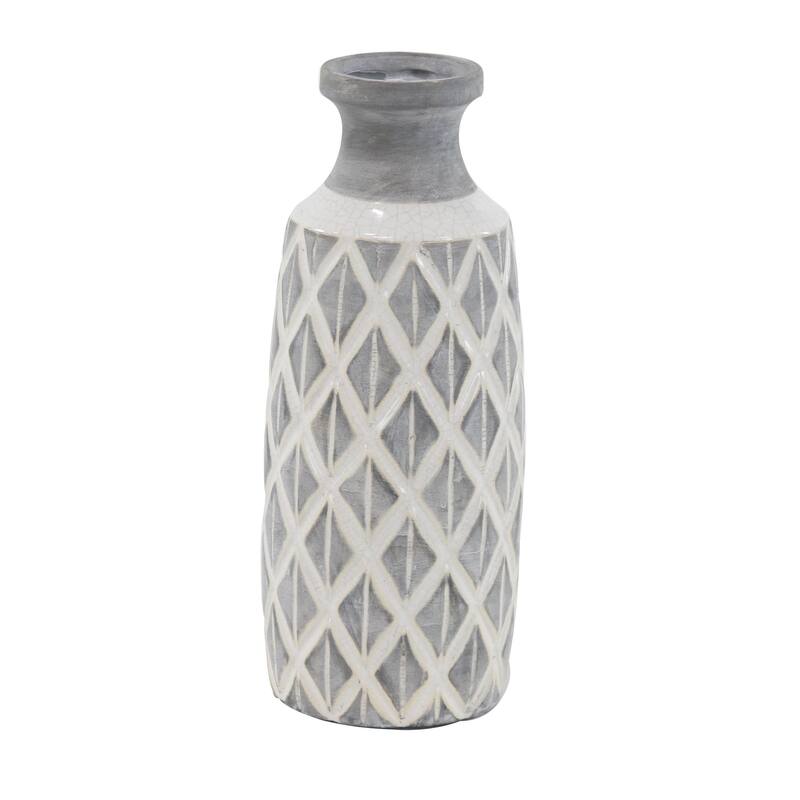 Ceramic Decorative Vase with Diamond Pattern - Gray - Roche River Decor - Gray