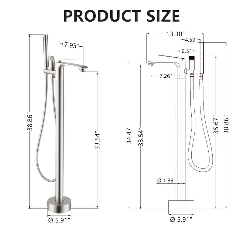 Bathtub Faucet, Floor Mount Free Standing Bathtub Faucet Tub Filler w/ Handheld Shower