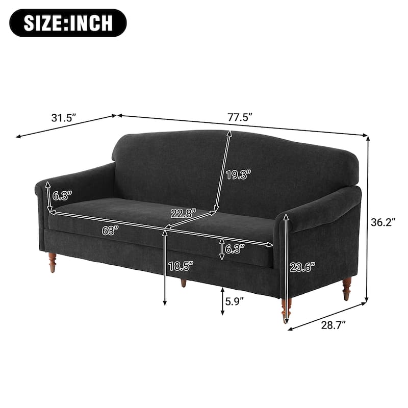 Modern Loveseat Sofa 77.5" 2-seater Couch Upholstered Loveseat with Rolled Arms for Living Room,Reading Corner and Small Spaces