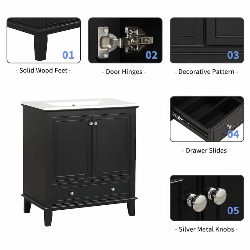 30" Bathroom Vanity with Sink Combo, Multi-functional Cabinet with Doors and Drawer
