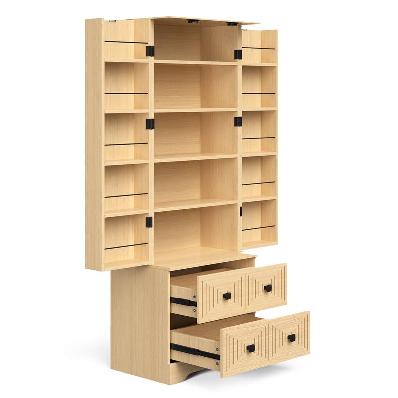 Gymojoy Farmhouse Pantry Cabinet with Drawer & Shelves, Kitchen Storage Cupboard for Dining Room, Living Room, Bathroom