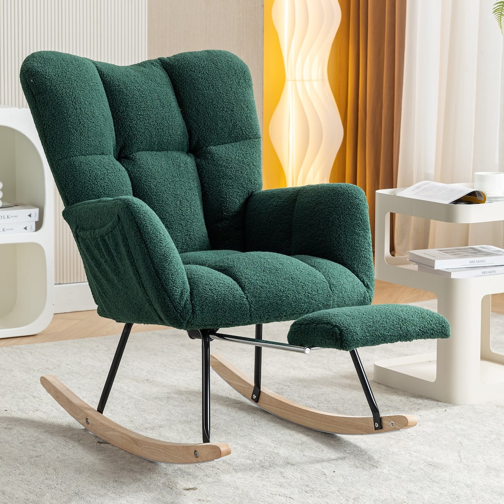 Comfortable Rocking Chair with Adjustable Footrest and Spacious Seat, Perfect for Relaxing and Unwinding.