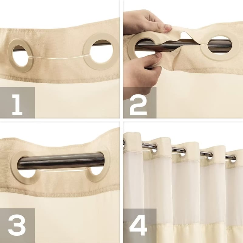 No Hooks Required Slub Textured Shower Curtain with Snapin Liner Set