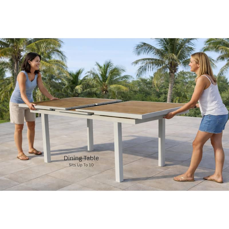 Madeira White 9-Piece Aluminum Outdoor Dining Set with Sling Set in White - N/A