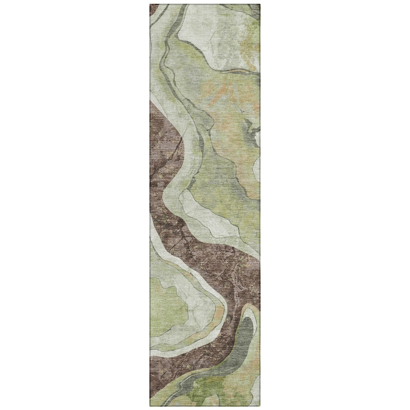 Machine Washable Indoor/Outdoor Contemporary Crackle Chantille Rug