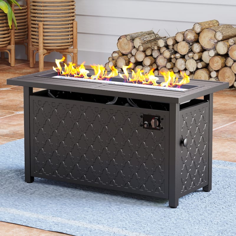 Outdoor Propane Fire Pit Table - 32/45/56 Inch, 50,000 BTU, Rattan/Black Finish, Includes Lid & Fire Glass