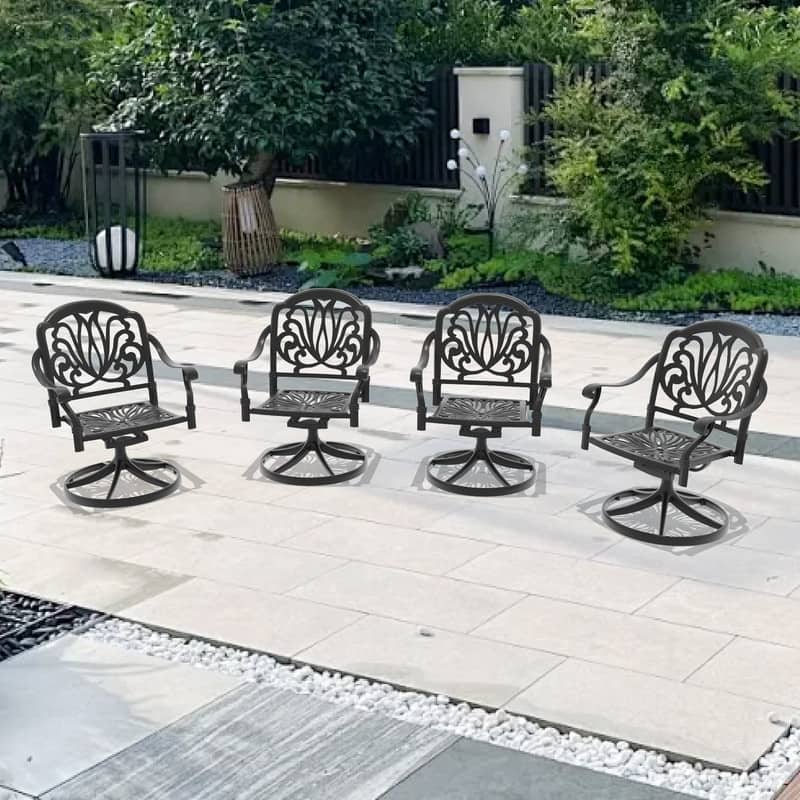 Black Swivel Aluminum Patio Outdoor Dining Chair (4-Pack)