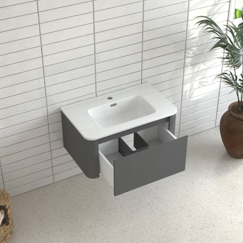 30"Wall Mounted Bathroom Vanity With Basin Floating Vanity Drawer Cabinet With Ceramic Integrated Basin