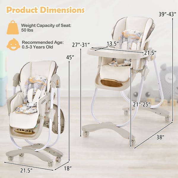 dimension image slide 1 of 2, Babyjoy Baby High Chair with Wheel Folding Baby Dining Chair - See Details