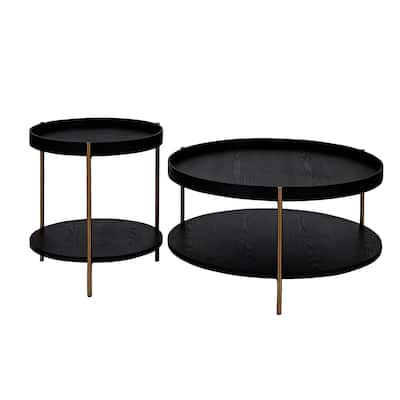 2-Piece 2 tier Round Coffee Table Set for Living Room,Easy Assembly Nesting Coffee Tables, End Side Tables for Bedroom Office