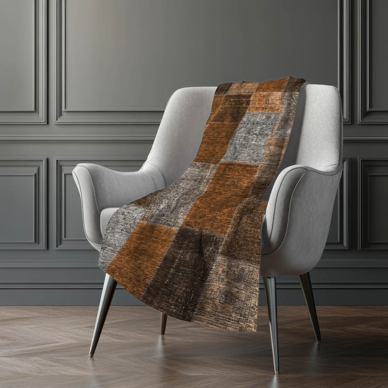 Premium Machine Washable Vintage Patchwork Sherpa Throw Blanket
