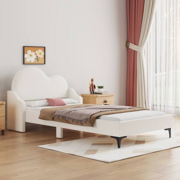 slide 2 of 12, Beige Twin Size Upholstered Platform Bed with Cloud-Shaped Headboard Beige - Twin