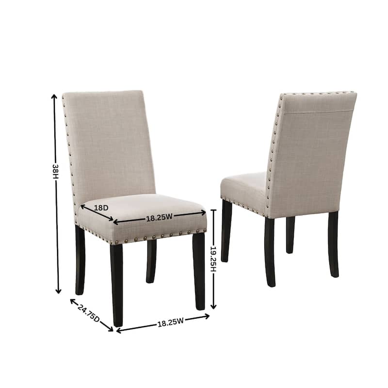 Modern Set of 2 Dining Chairs with Fabric Backrest, Cushioned Seat, Nailhead Trim, Solid Wood Legs for Dining Room Living Room