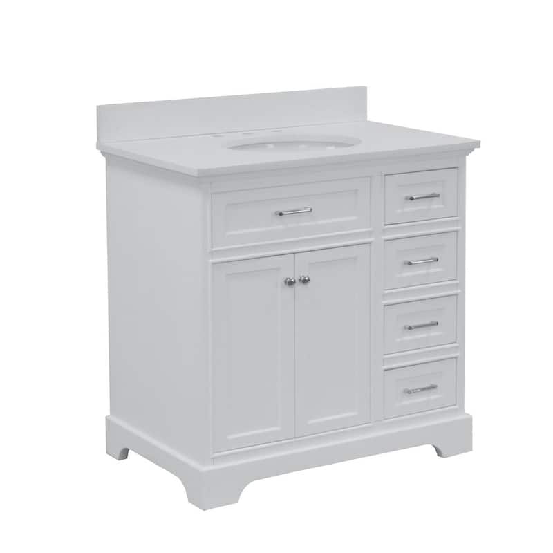 KitchenBathCollection Aria 36" Bathroom Vanity with Quartz Top