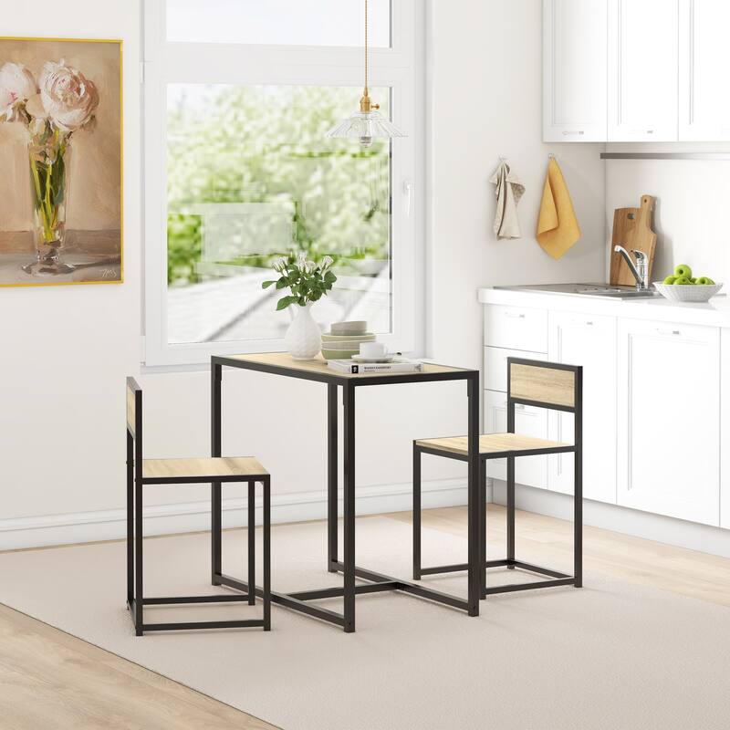 Modern 3-Piece Dining Set with Rectangular Footrest Table & 2 Steel Open Back Chairs