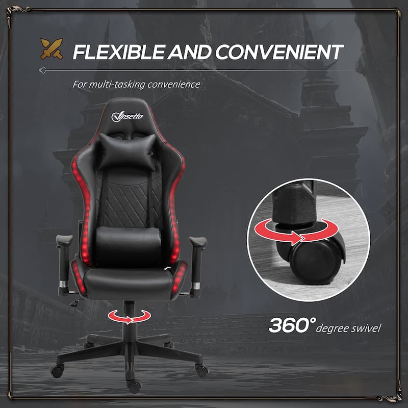 Vinsetto Gaming Chair with RGB LED Light, 2D Arm, Lumbar Support, Swivel Home Office Computer Recliner - 26.75" x 26.75" x 53.5"