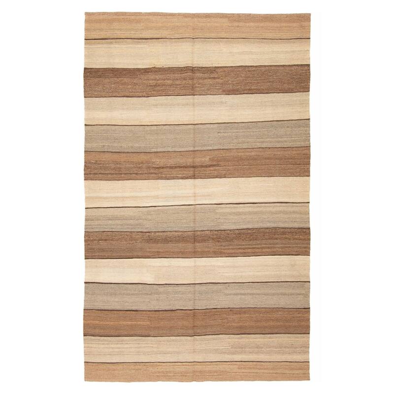 ECARPETGALLERY Flat-Weave Boho Brown Wool Kilim - 5'9 x 9'4 - Brown - 5'9 x 9'4