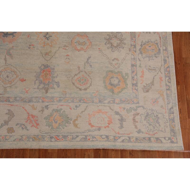 Hand Knotted Oriental 100% Wool Carpet Transitional All-Over Beige & Ivories Oushak Area Rug - 11' 4'' X 8' 4''