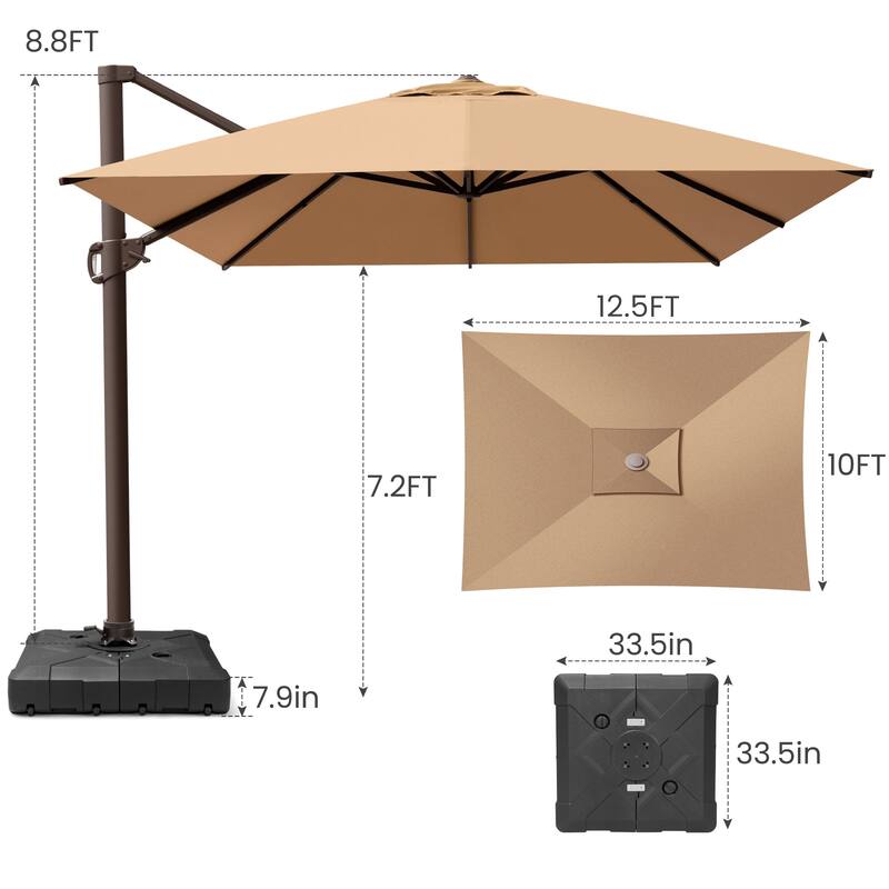 Outdoor 10x12.5 FT Patio Cantilever Umbrella with Weighted Base