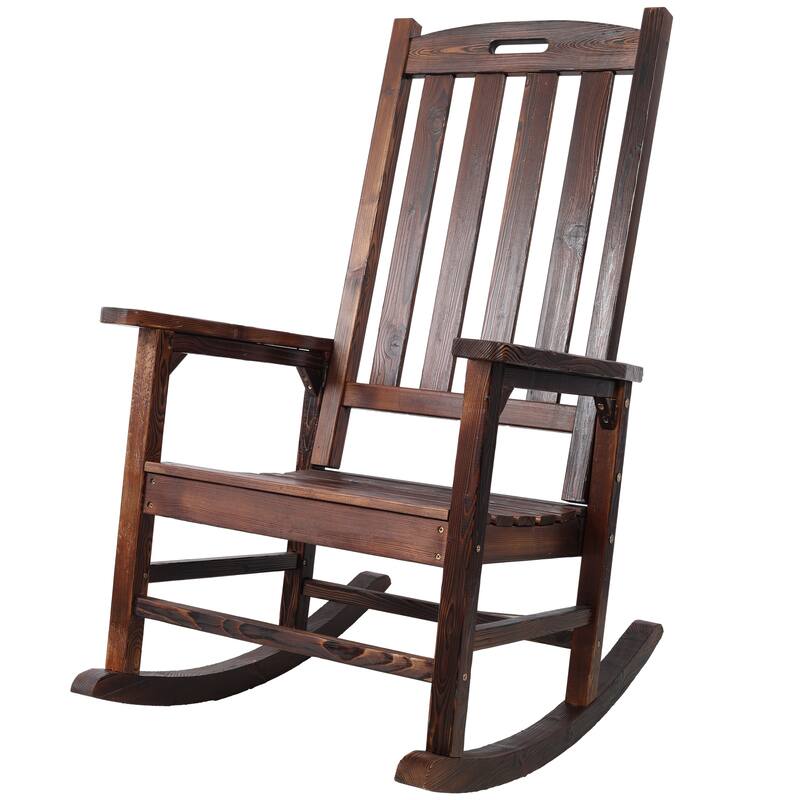 Wooden Oversized Porch Rocker Chair With Wide Seat And Tall Backrest (Excluding the table)