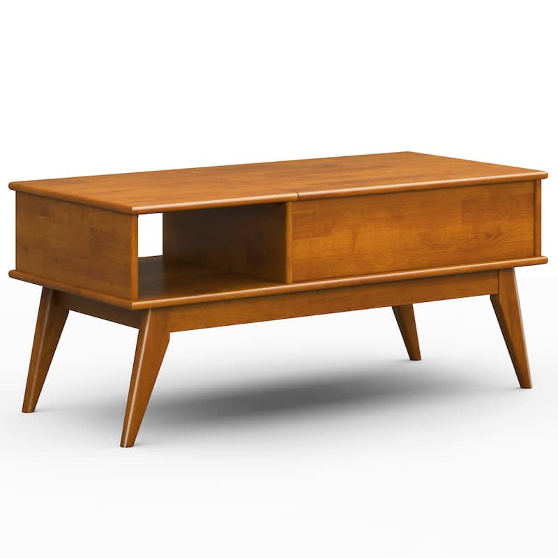 WYNDENHALL Tierney SOLID HARDWOOD 48 inch Wide Rectangle Mid Century Modern Lift Top Coffee Table in Teak Brown