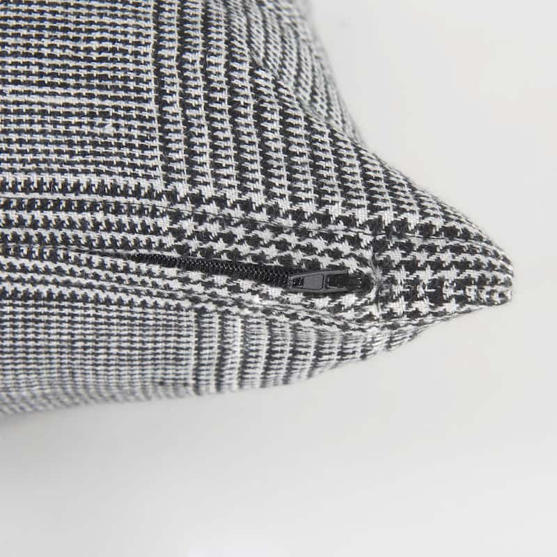 HomeRoots 14" X 26" Black And White Herringbone Plaid Linen Throw Pillow Cover