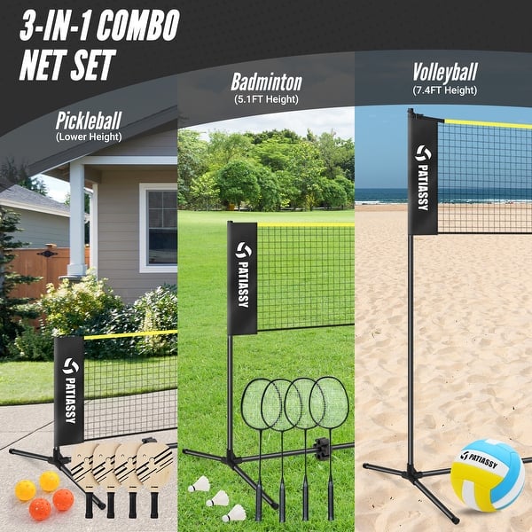 Patiassy 17 ft Portable Height Adjustable Badminton Pickleball Volleyball Net Set