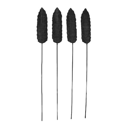 Bamboo Wood Bamboo Tall Slim Woven Palm Leaf Stick Home Decor Natural Foliage - Set of 4 Black - Roche River Decor
