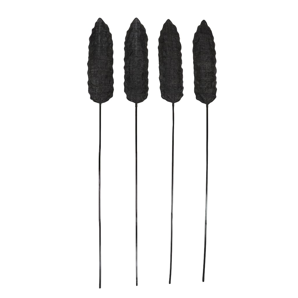 Bamboo Wood Bamboo Tall Slim Woven Palm Leaf Stick Home Decor Natural Foliage - Set of 4 Black - Roche River Decor