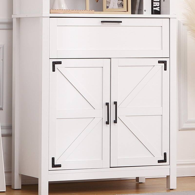 72 Inch Bookshelf Bookcase with Doors, 6-Tier Farmhouse Bookshelf with Cabinet and Drawer
