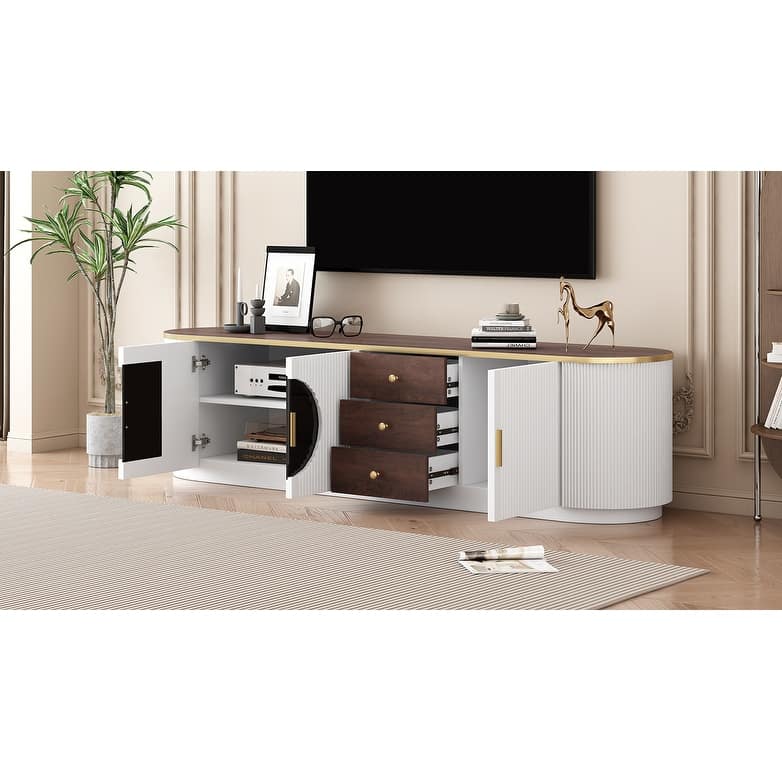 78" Modern TV Stand with 6 Cabinets& 2 Open Compartments, Entertainment Center for TVs up to 90", Television Console