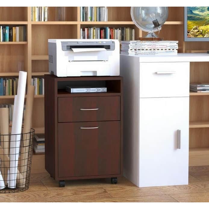 Mobile Storage Cabinet Organizer, 15.7"W x 13.8"D x 23.6"H - Brown