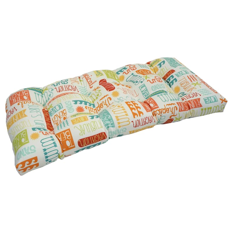 42-inch Rounded Back Tufted Outdoor Loveseat/Bench Cushion - Summer Fun Citrus