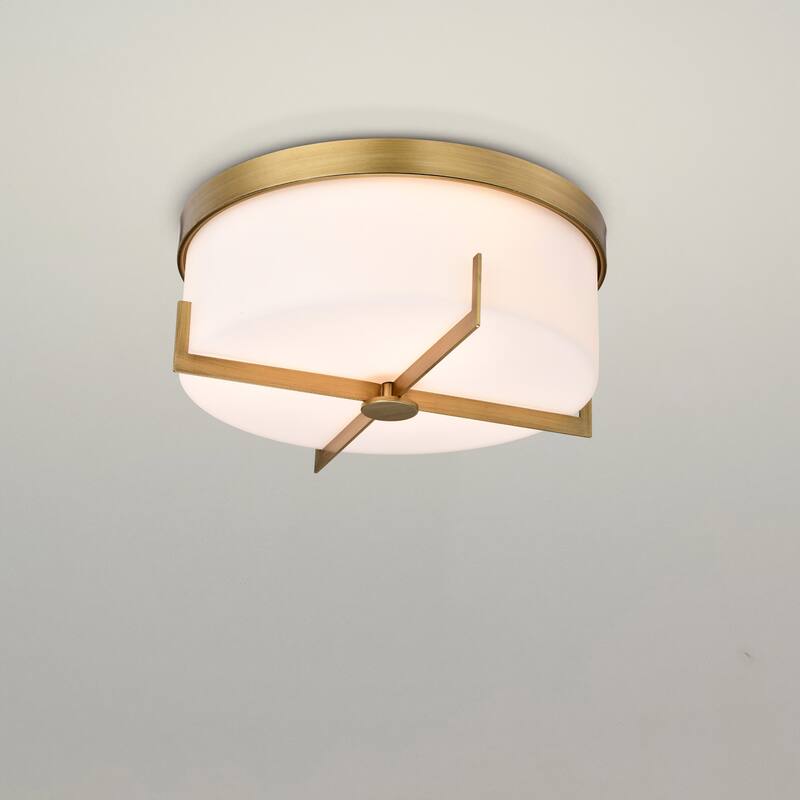 Roselle - 15 Inch Flush Mount - Natural Brass with White Glass - Natural Brass