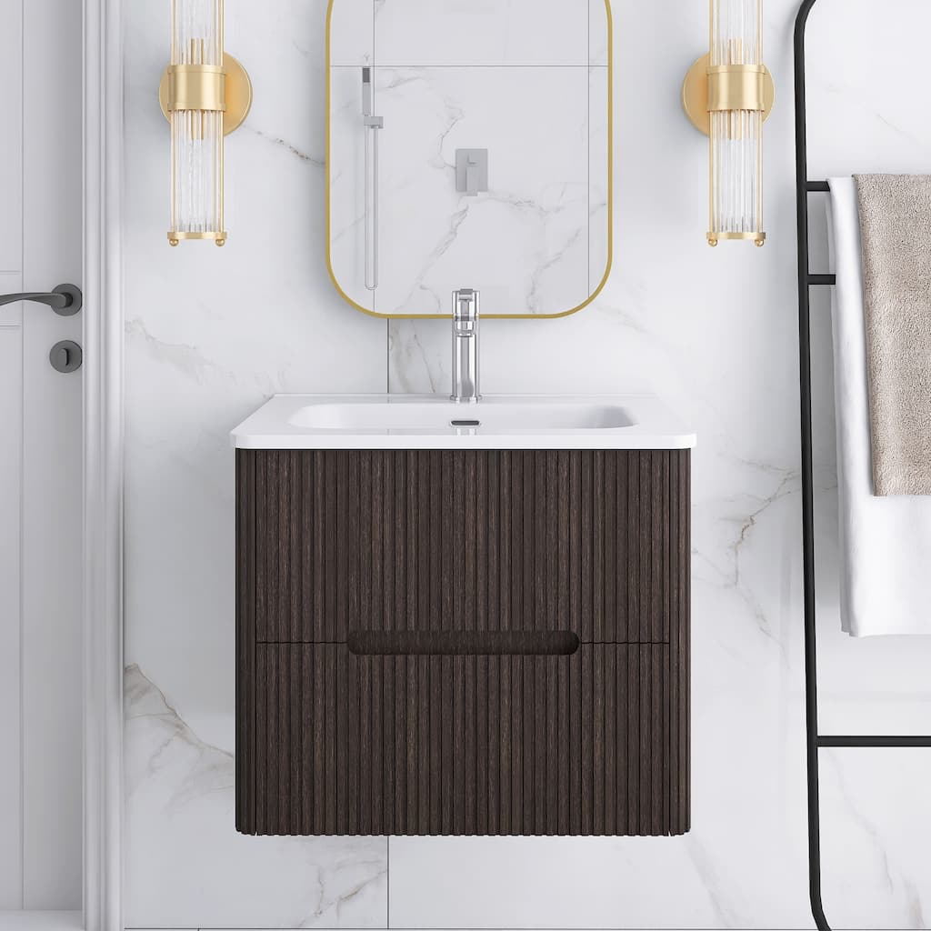 Floating Bathroom Vanity Integrated White Ceramic Sink